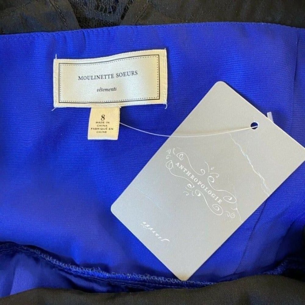 NWT Anthropologie Moulinette Soeurs Size 8 Blue Black Lace Party Dress $178 - Picture 6 of 12